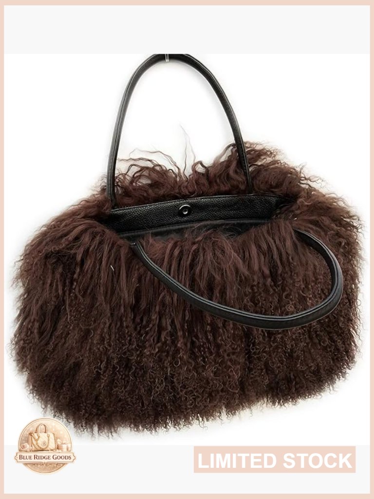 Luxury Real Lamb Mongolian Fur Hobo Bag Genuine Leather Handles Elegant